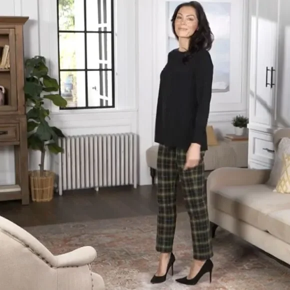 NWT Susan Graver Plus Size Blue Green Plaid French Knot Straight Leg Pants - 5XL - Picture 5 of 6